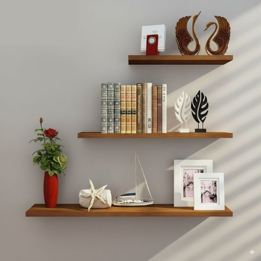 Floating Wooden Wall Shelves – Modern Flat Design – 30cm, 40cm & 50cm