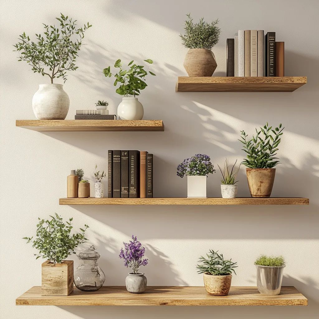 "4 Floating Wooden Shelves Set – 2x 30cm, 1x 50cm, 1x 70cm Wall Mounted Shelf for Modern Home Décor"