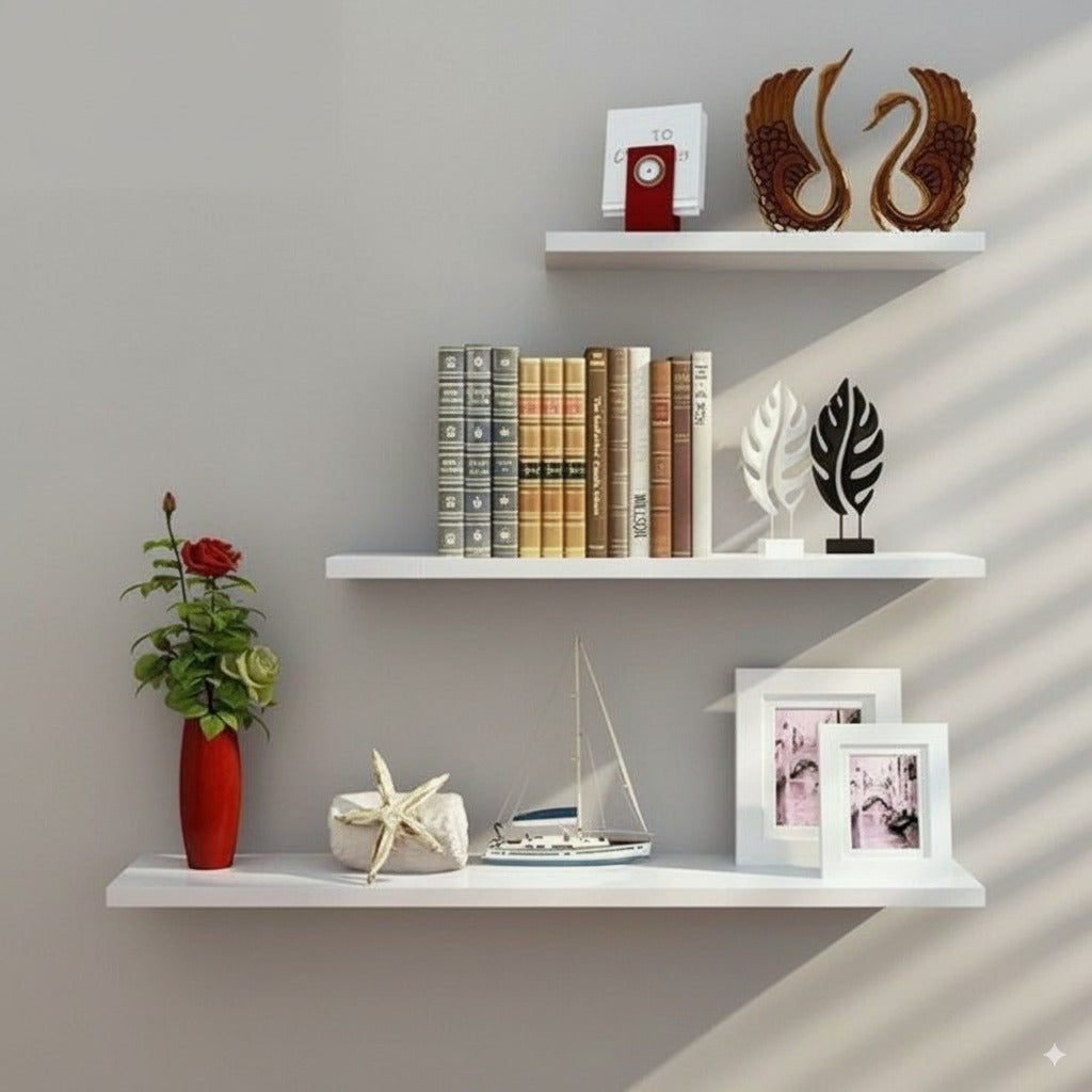 Floating Wooden Wall Shelves – Modern Flat Design – 30cm, 40cm & 50cm