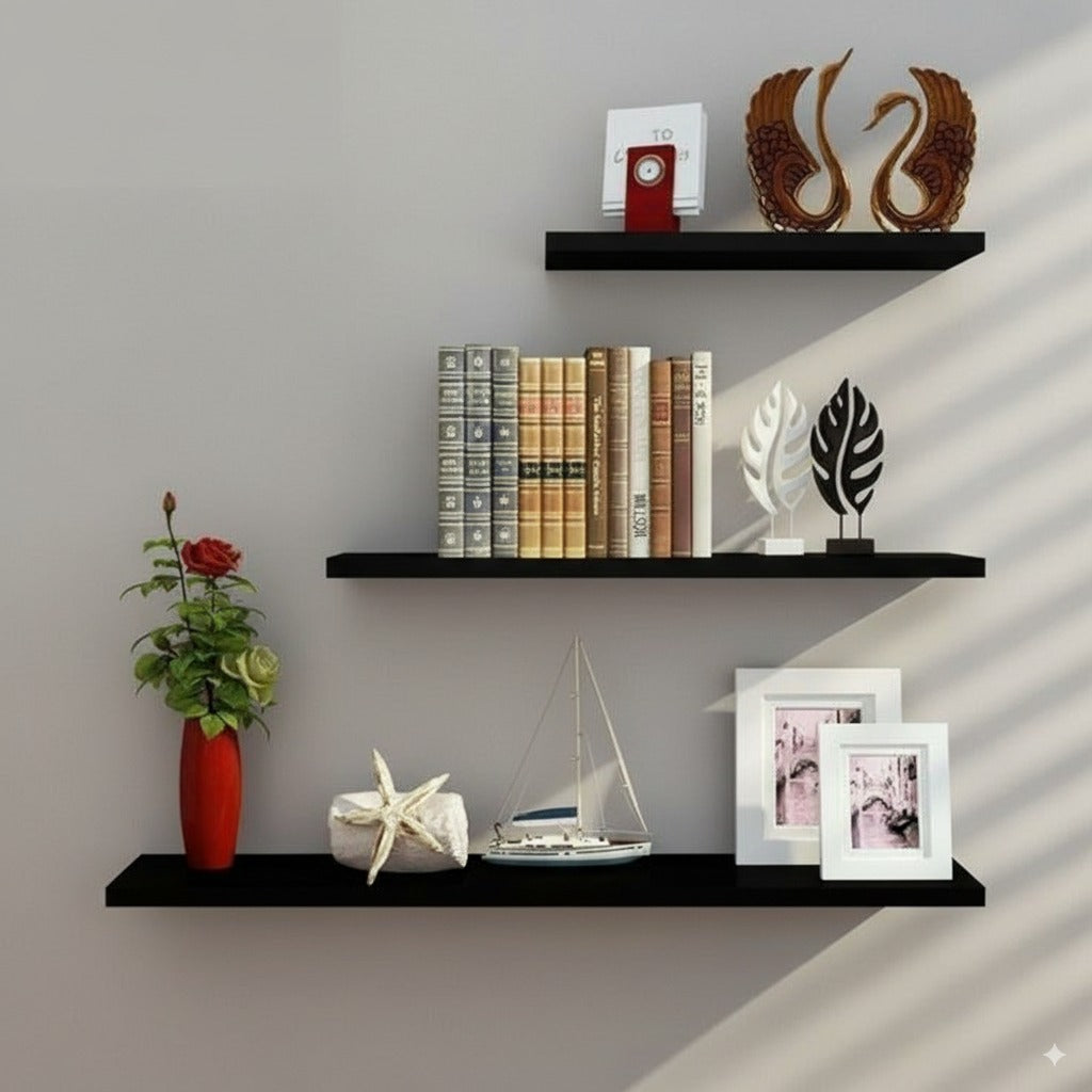 Floating Wooden Wall Shelves – Modern Flat Design – 30cm, 40cm & 50cm
