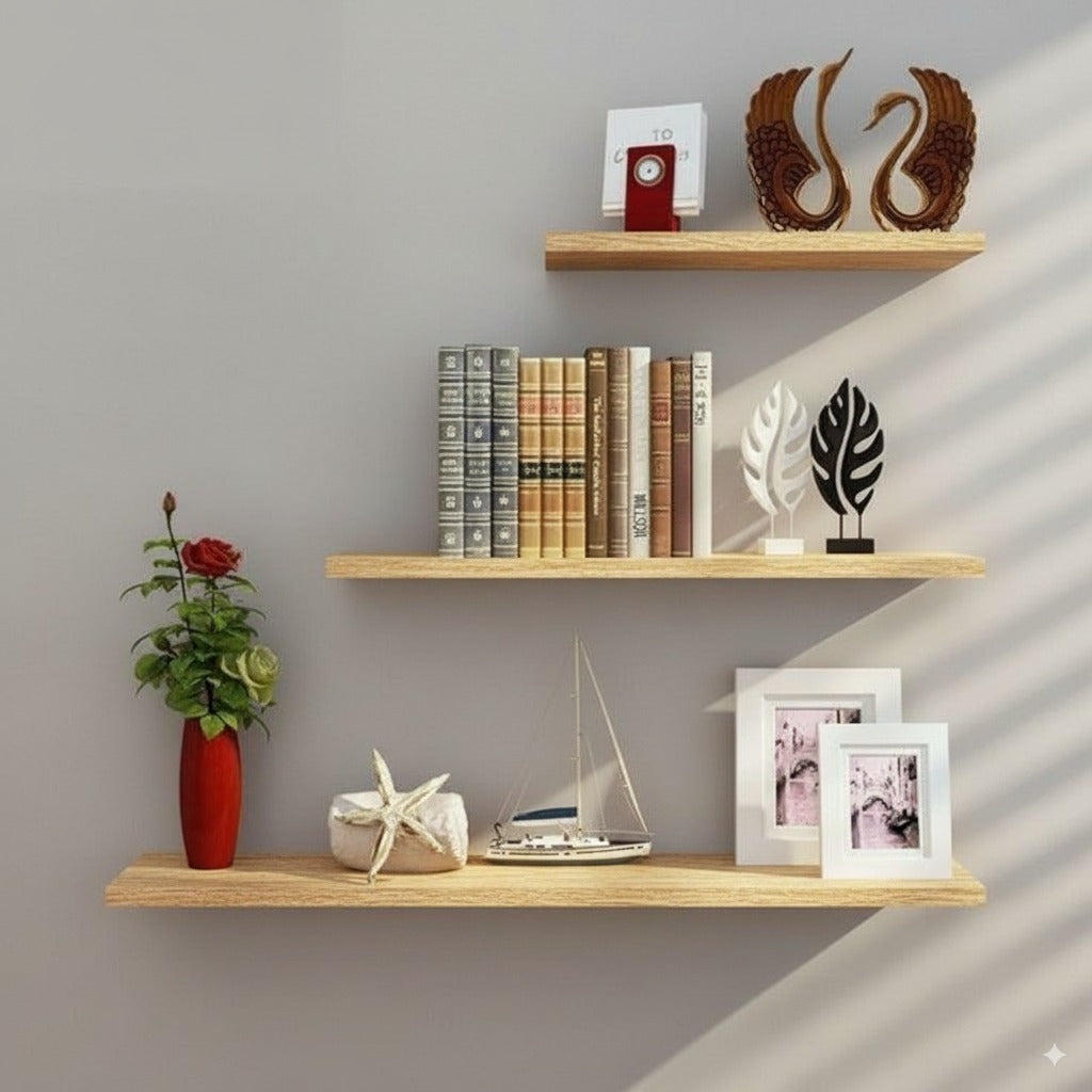 Floating Wooden Wall Shelves – Modern Flat Design – 30cm, 40cm & 50cm