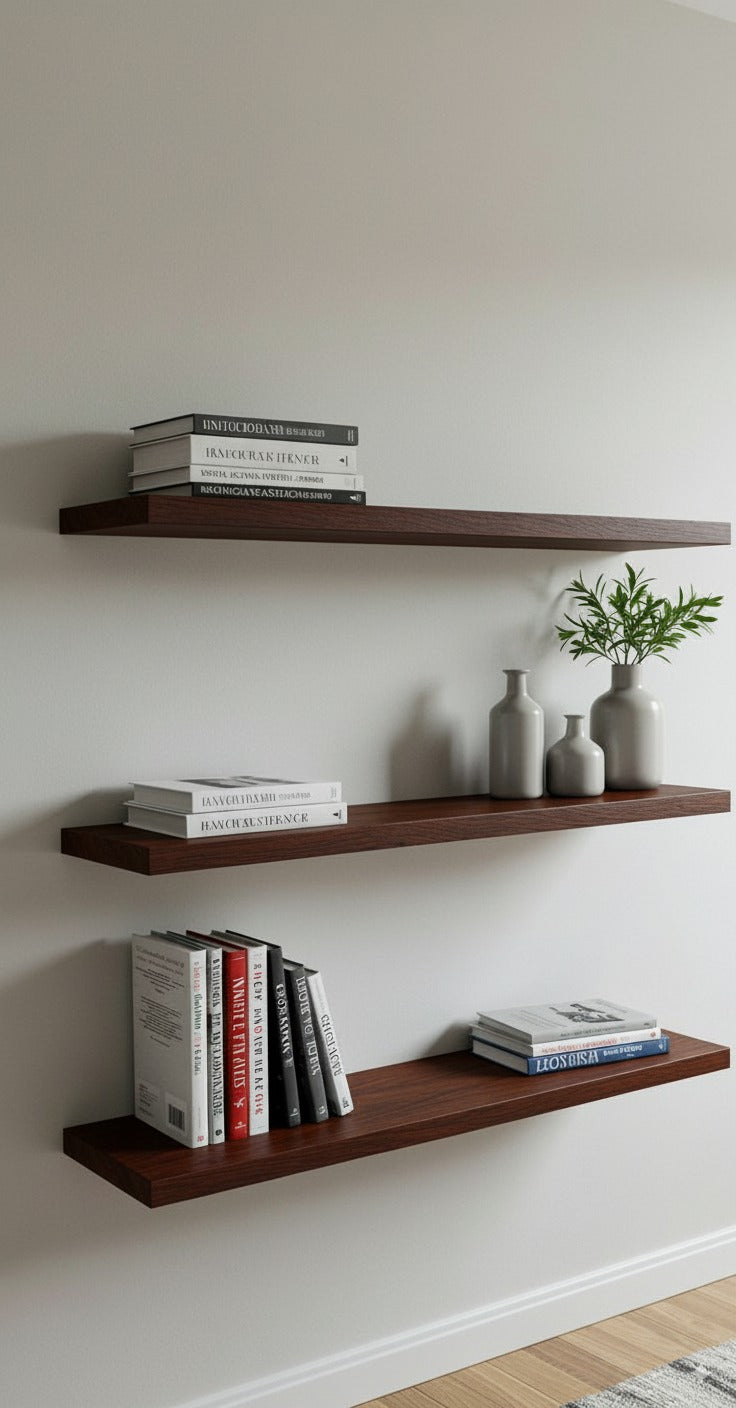 Set of 3 Modern Wooden Floating Shelves – 60 cm Width