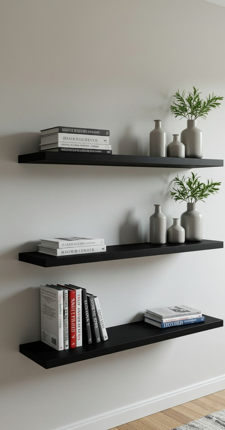 Set of 3 Modern Wooden Floating Shelves – 60 cm Width