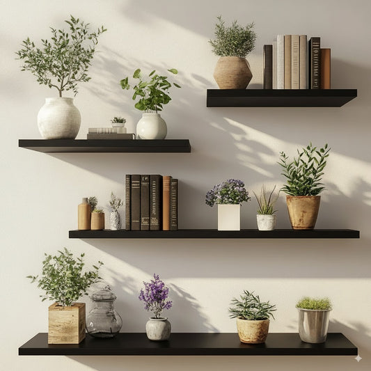 "4 Floating Wooden Shelves Set – 2x 30cm, 1x 50cm, 1x 70cm Wall Mounted Shelf for Modern Home Décor"