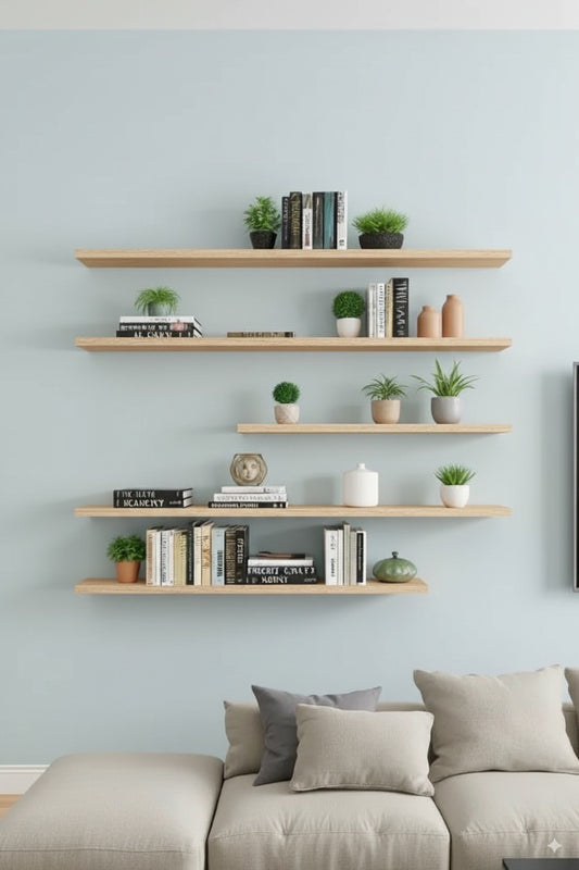 Set of 5 Modern Wooden Floating Shelves – 3x 100cm & 2x 80 cm
