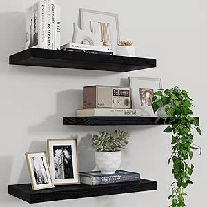 Set of 3 Floating Wooden Shelves – 40cm Wall Mounted Rustic Storage & Display Racks